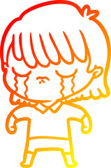 warm gradient line drawing cartoon woman crying