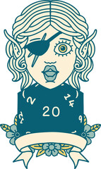 elf rogue character with natural twenty dice roll illustration