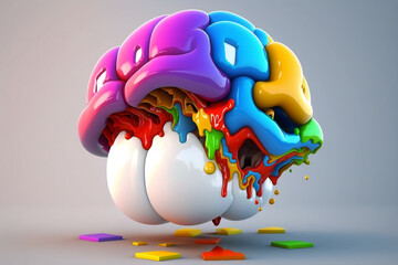 kreatywny, twórczy mózg, 3d, żywe kolory, creative brain, 3d, vivid colors - generative AI