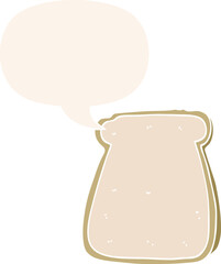 cartoon slice of bread and speech bubble in retro style