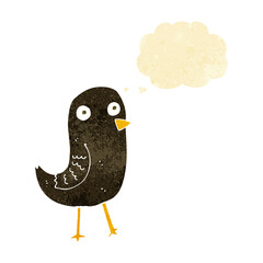 funny cartoon bird with thought bubble