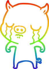 rainbow gradient line drawing cartoon pig crying
