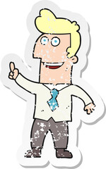 retro distressed sticker of a cartoon businessman pointing