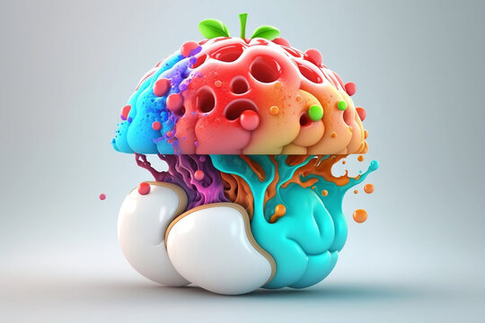 kreatywny, tw&oacute;rczy m&oacute;zg, 3d, żywe kolory, creative brain, 3d, vivid colors - generative AI