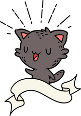 banner with tattoo style happy cat
