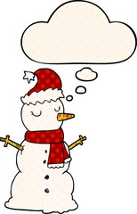 cartoon snowman and thought bubble in comic book style