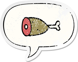 cartoon meat and speech bubble distressed sticker