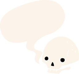 cartoon spooky skull and speech bubble in retro style