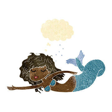 cartoon mermaid with thought bubble