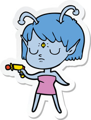 sticker of a cartoon alien girl