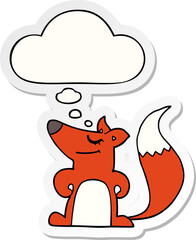 cartoon fox and thought bubble as a printed sticker