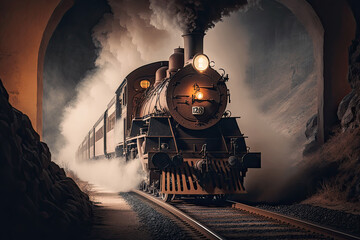 Fototapeta na wymiar tunnel and steam train, Generative AI