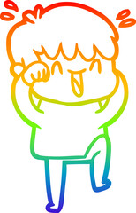 rainbow gradient line drawing cartoon laughing boy