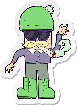 sticker of a cartoon man smoking pot