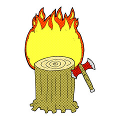 cartoon tree stump and axe