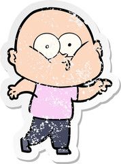 distressed sticker of a cartoon bald man staring