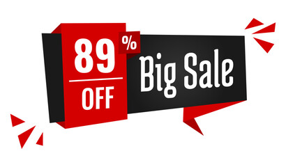 big sale 89 percent off discount, stripe, price balloon, black and red	
