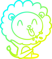cold gradient line drawing happy cartoon lion
