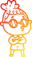 warm gradient line drawing cartoon woman wearing glasses