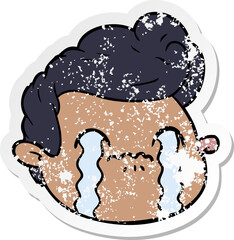 distressed sticker of a cartoon crying boy