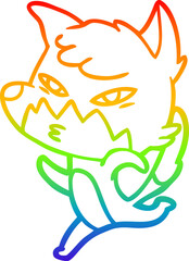 rainbow gradient line drawing clever cartoon fox