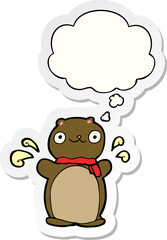 cartoon happy teddy bear and thought bubble as a printed sticker