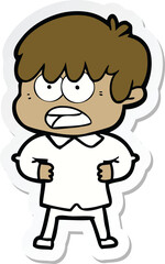 sticker of a worried cartoon boy
