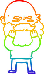 rainbow gradient line drawing cartoon man with beard frowning checking his beard