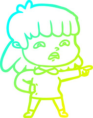 cold gradient line drawing cartoon worried woman