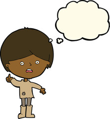 cartoon unhappy boy with thought bubble