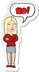 sticker of a cartoon woman saying no
