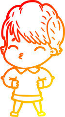 warm gradient line drawing cartoon woman thinking