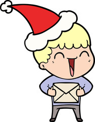 line drawing of a happy man wearing santa hat