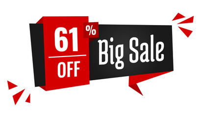 big sale 61 percent off discount, stripe, price balloon, black and red	
