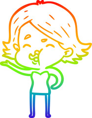rainbow gradient line drawing cartoon girl pulling face