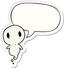 cute cartoon ghost and speech bubble sticker