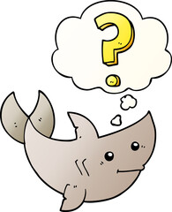 cartoon shark asking question and thought bubble in smooth gradient style