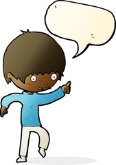 cartoon worried boy pointing with speech bubble