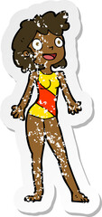 retro distressed sticker of a cartoon woman in swimming costume
