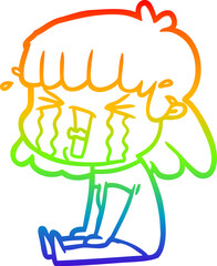 rainbow gradient line drawing cartoon woman in tears