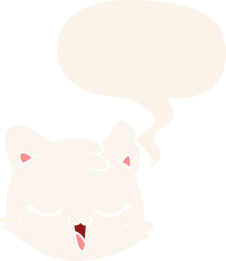 cartoon cat face and speech bubble in retro style