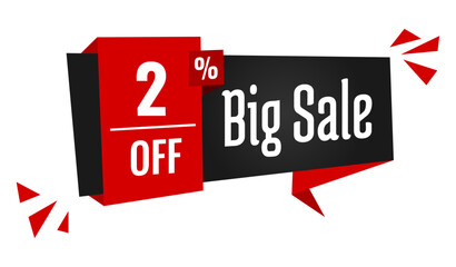 big sale 2 percent off discount, stripe, price balloon, black and red	
