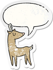 cartoon deer and speech bubble distressed sticker