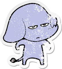 distressed sticker of a annoyed cartoon elephant