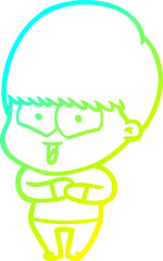 cold gradient line drawing cartoon happy boy