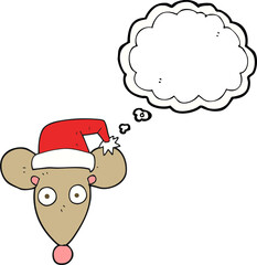 thought bubble cartoon mouse in christmas hat