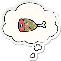 cartoon meat and thought bubble as a distressed worn sticker