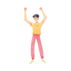 Happy Man Character Rejoicing and Cheering Vector Illustration