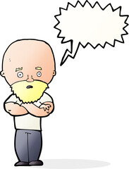 cartoon shocked bald man with beard with speech bubble