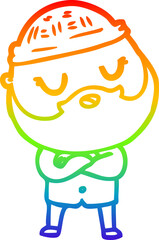 Obraz na płótnie Canvas rainbow gradient line drawing cartoon man with beard